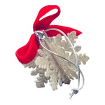Silver Glitter Snowflake Christmas Ornament Red Ribbon Holiday Decor Excellent
