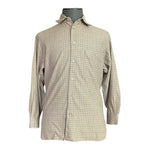 Ermenegildo Zegna Tan Beige Blue Plaid Check Cotton Button Down S Dress Shirt VG
