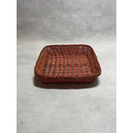 Vintage Mini Ceramic Casserole Dish 7" Brown Wicker Basket Floral Stoneware VG