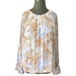 NINE WEST Women's Sheer Floral Chiffon Blouse XXL Long Bell Sleeve Pastel NWT