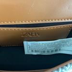 ZARA Tan Brown Small Crossbody Bag PU Leather Canvas Flap Satchel Purse