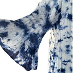 RAVIYA Ruffle Long Sleeve Blue Tie-Dye Crochet Lace Tunic Dress Size L Beach NWT