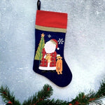 Holiday Home Santa Hooked Christmas Stocking 18"x10" Handmade NWOT Festive