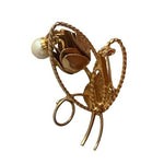 Vintage White Pearl Flower Brooch Gold Tone 2.25"x1.75" Tulip Pin Collectible VG