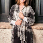 Grey Brown Beige Plaid Scarf 88x25 Fringe 100% Polyester Reversible Shawl EXC
