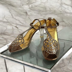 AMANDA Martini Metallic Gold Rhinestone Clear Heel Sandals Women’s 36 5.5 NIB