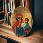 Hand Painted Orthodox Icon Virgin Mary 7.25x5.25" Byzantine Oval Wood Poland VG