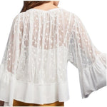 Anthropologie Akemi + Kin White Mesh Lace Star Embroidery Blouse M Bell Sleeve