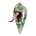 Rare Vintage Clear Glass Cardinal Christmas Ornament 4" Red Velvet Gift Box EXC