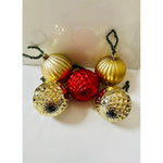 Set of 5 Christmas Ornaments Red Gold Geometric Pattern Ball 4.5” Holiday Decor