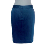 Women's Navy Blue Striped Cotton Pencil Skirt S Front Zip Midi Office EXC