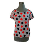 MYNE Ashley Ann Red Black Polka Dot Silk Ruffle Blouse Women’s Top Size 6 VG