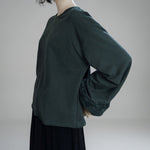 ZARA Trafaluc Womens Sweatshirt L Green Crewneck Faux Fur Trim Long Sleeve VG