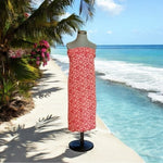 Tropical Floral Fringe Sarong Red Tan Rayon Beach Cover Up Wrap One Size