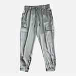 WHBM WKND Women's Silver Gray Satin Cargo Joggers 6 Athletic Pants Pockets VG