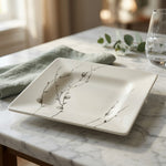 Vintage Crate & Barrel Square Ceramic Plate HandPainted Willow Silver Pods Italy