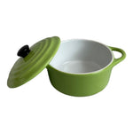 Mini Cocotte Pot Lid Green Glazed Stoneware Baker 5" Individual Oven Induction