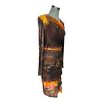Maria Grazia Severi Brown Multicolor Midi Dress IT 42 US 6 Long Sleeve VG
