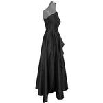 Women Dress Adrianna Papell One Shoulder Rushed Gown Blk Satin Beaded Maxi Dress
