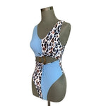 REUTTER Women's Blue Animal Print One Piece Swimsuit Size S Ring Front Cut-Out