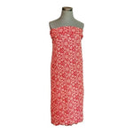 Tropical Floral Fringe Sarong Red Tan Rayon Beach Cover Up Wrap One Size