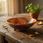 Vintage Mexican Clay Pottery Hand Painted Glazed Fruit Bowl 3-Footed Folk Art 6"