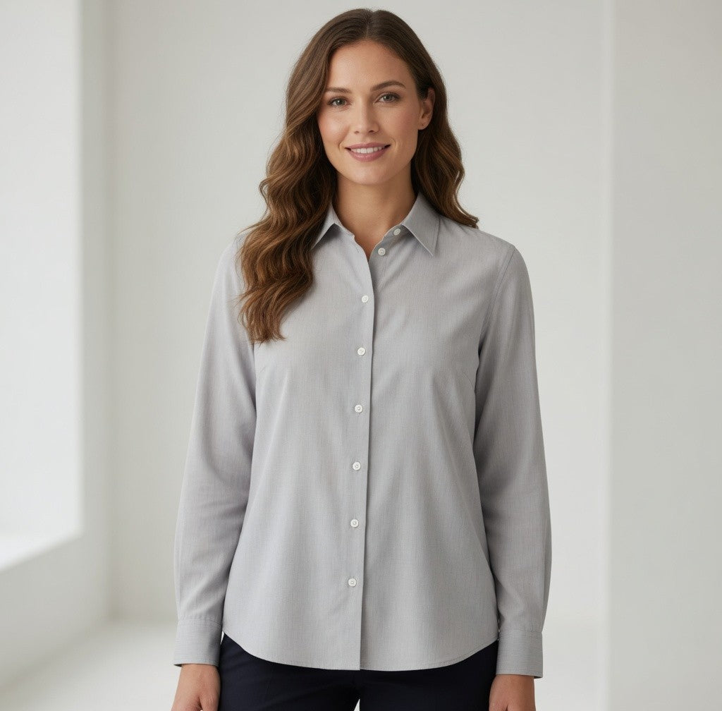 Orvis Women's Grey Silk Long Sleeve Button Up Dress Shirt L (14-16) NWT