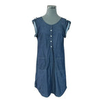 Gap Women's Denim Blue Shift Dress M 100% Cotton Roll Tab Sleeve Pockets VG