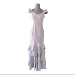 NICOWA Gray Ruffle Hem Fit Flare Maxi Dress Zip Back Evening Gown Size S-M