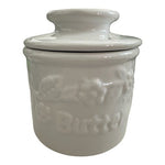 Vintage Butter Bell Crock Fleur de Lis White Ceramic Raised Floral Band 4.5”