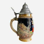Vintage Authentic German Beer Stein 8.5” Ceramic Tankard with Silver Lid 0.8L VG