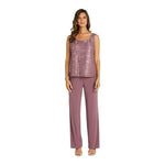 R&M Richards Donna Metallic Lace 3 Piece Pants Set Dark Rose Size 8