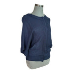Women's Navy Blue Rayon Blend Cardigan M Button Front Short Sleeve Korea EXC