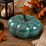 Hobby Lobby Teal Green Ceramic Pumpkin Fall Decor 2018 6.2x3.8in EXC