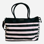 Victoria’s Secret Striped Canvas Duffel Tote Bag Black White Pink NWT