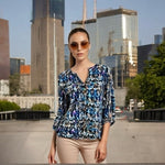 NYDJ Multicolor Abstract Print Blouse Women Sz M 3/4 Sleeve Polyester Shirt EXC