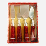 Wild Eye Designs Cheese Knives Set of 4 Red Sparkle Acrylic Handle Stainless NIB