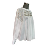 Free People Have It My Way Embroidered Knot Back Top S Ivory Mutton Sleeve VG
