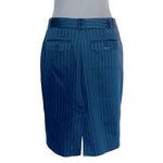Women's Navy Blue Striped Cotton Pencil Skirt S Front Zip Midi Office EXC