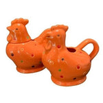 Temptations Orange Polka Dot Chicken Rooster Creamer Sugar Pot Set Ceramic VG