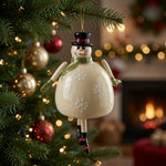 Pier 1 Imports Ceramic Snowman Ice Skater Christmas Ornament Top Hat Snowflake