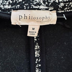 PHILOSOPHY Women Cardigan M Black White Long Blazer Open Front Ponte Knit Duster