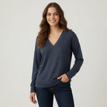 Kirkland Signature V-Neck Pullover Sweater Dark Blue Long Sleeve Women Medium VG