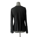 COLDWATER CREEK Womens Blouse L Black Chiffon V Neck Embellished Long Sleeve EXC