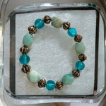 Natural Turquoise Stone Beaded Elastic Bracelet Silver Tone One Size Gift Ready