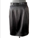 Hilton Hollis Black Satin Midi Pencil Skirt 4 Pearl Button Front Side Zip VG