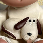 Russ Berrie Angel Cheeks With Dog Figurine 6" Vintage Cream Brown Collectible