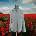 CHICO'S Cotton Button Shirt White Grey Stripe Long Sleeve Women Size 2 L VG