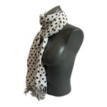 Women's Polka Dot Scarf 22"x74" Black White Fringe Viscose Summer Wrap Sheer VG