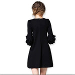 Pure Color Black Cha Cha 3/4 Sleeve Crew Neck Mini Dress S 2 Pockets Excellent